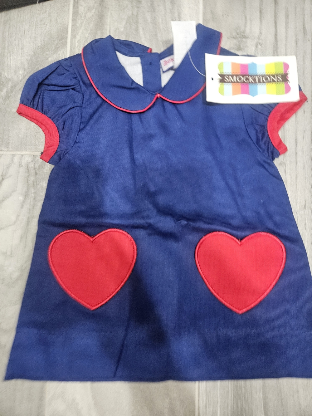 Girls' Navy Dress with Red Heart Pockets